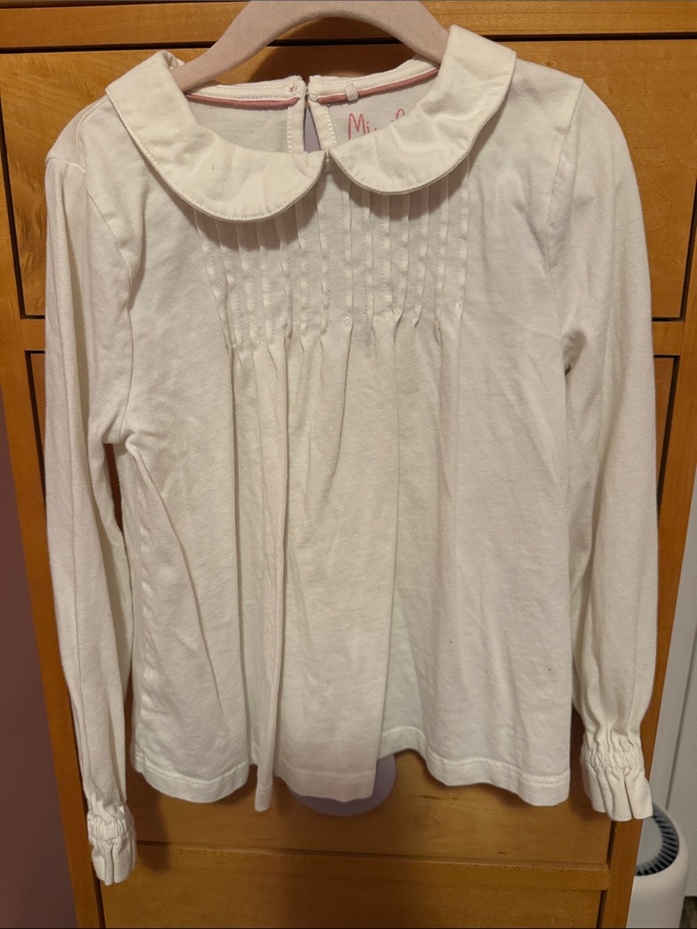 Mini Boden Cream Long-Sleeve Top with Peter Pan Collar